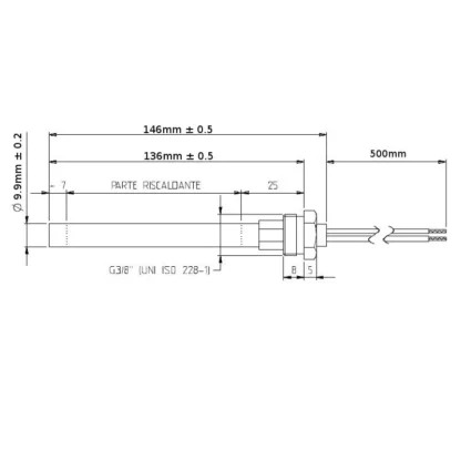 14702001L RESISTENZA ACCENSIONE PER STUFE A PELLET, CON RACCORDO 3/8" GAS TOTALE: 146 MM.250 W - immagine 2