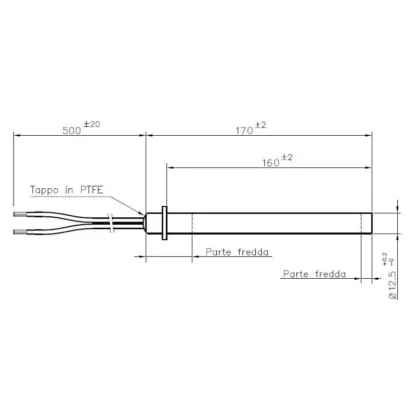 41450905000 RESISTENZA LINEARE STUFA CALDAIA A PELLET DIAM 12,5 350 W LUNGHEZZA TOTALE 170MM - immagine 2