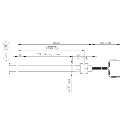 41451209600 RESISTENZA CANDELETTA ACCENSIONE STUFA CALDAIA A PELLET 3/8 GAS DIAM 9,5 LUNGHEZZA 150 350 - immagine 2