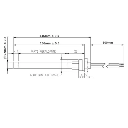 HT62648 RESISTENZA ACCENSIONE STUFA CALDAIA A PELLET 3/8 DIAM 9,9 LUNGHEZZA 146MM 250W - immagine 2