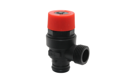 Valvola di sicurezza in plastica ad attacco rapido diametro 20 mm. con O-ring, attacco scarico 1/2" M. - 3 bar.